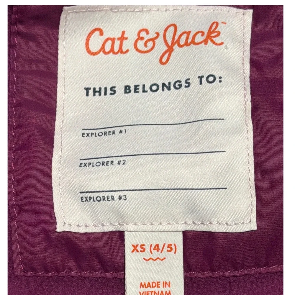 Cat & Jack Kids Plum Purple Quilted Puffer Jacket Hooded Fleece Lined XS 4/5